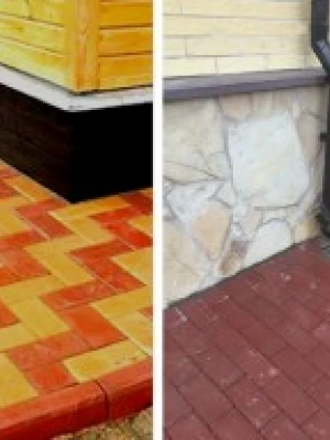 Финишная отделка отмостки вокруг дома (тротуарная плитка, брусчатка, гравий)